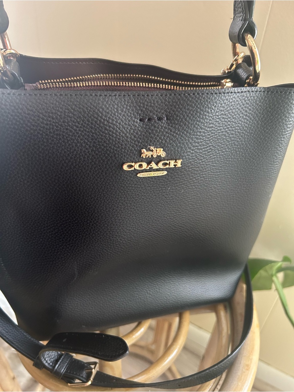 COACH Black Pebbled Leather TOWN BUCKET Tote Bag
